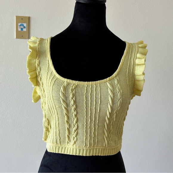 Zara Tops - Zara Light Yellow Knit Crop Top with Ruffles
